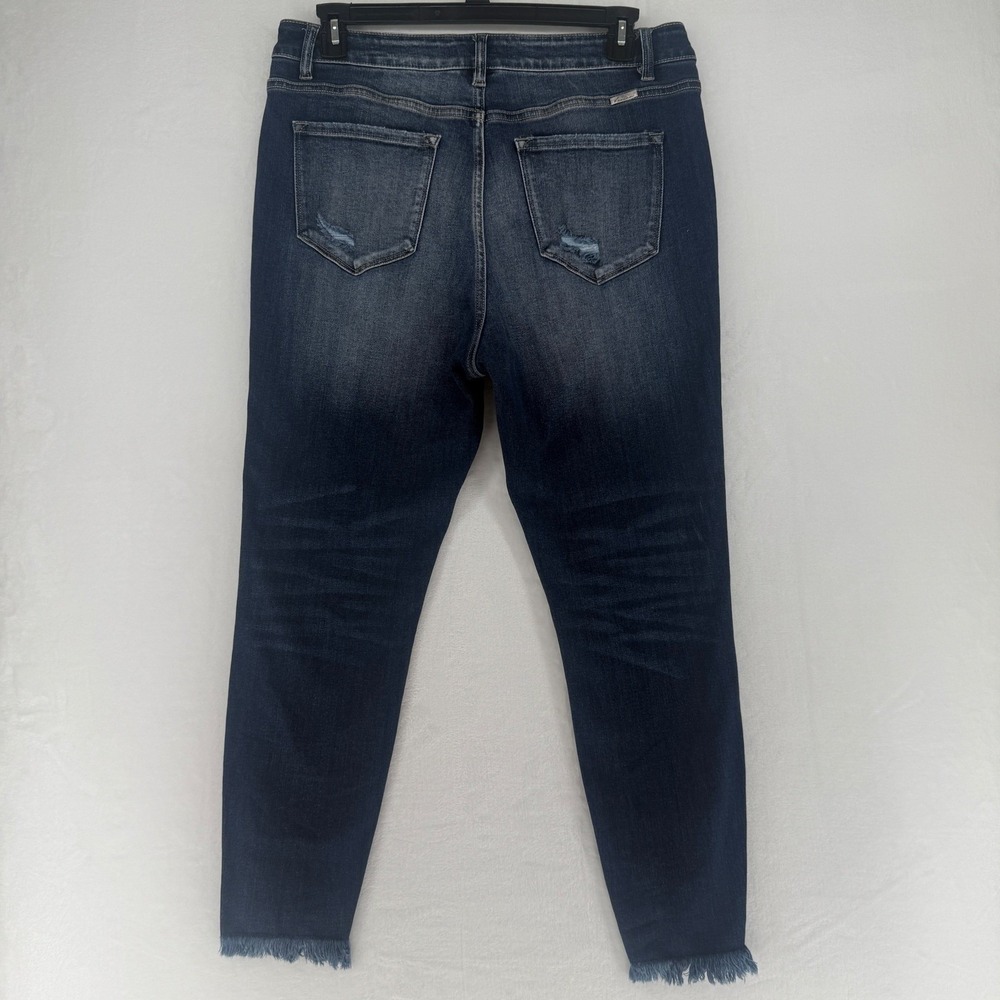 Kancan High Rise Skinny Jeans Womens XL Dark Blue Distressed Frayed Hem - Picture 3 of 9